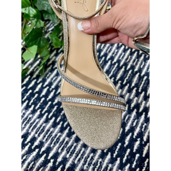 Jewel Badgley Mischka Embellished Block Heel Strappy Sandals in Gold, 11 - Picture 5 of 8
